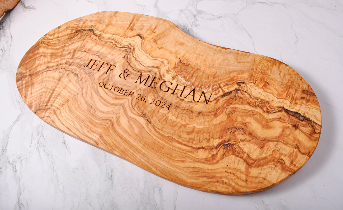 Live Edge Naturally Shaped Olive Wood Board Personalised