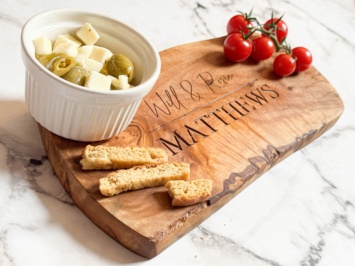 Live Edge Naturally Shaped Olive Wood Board Personalised