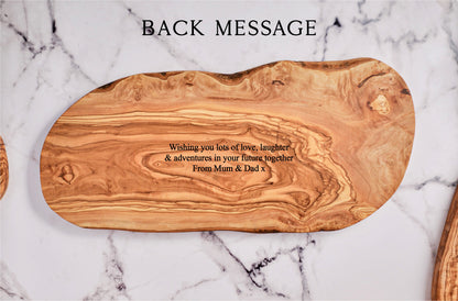 Live Edge Naturally Shaped Olive Wood Board Personalised