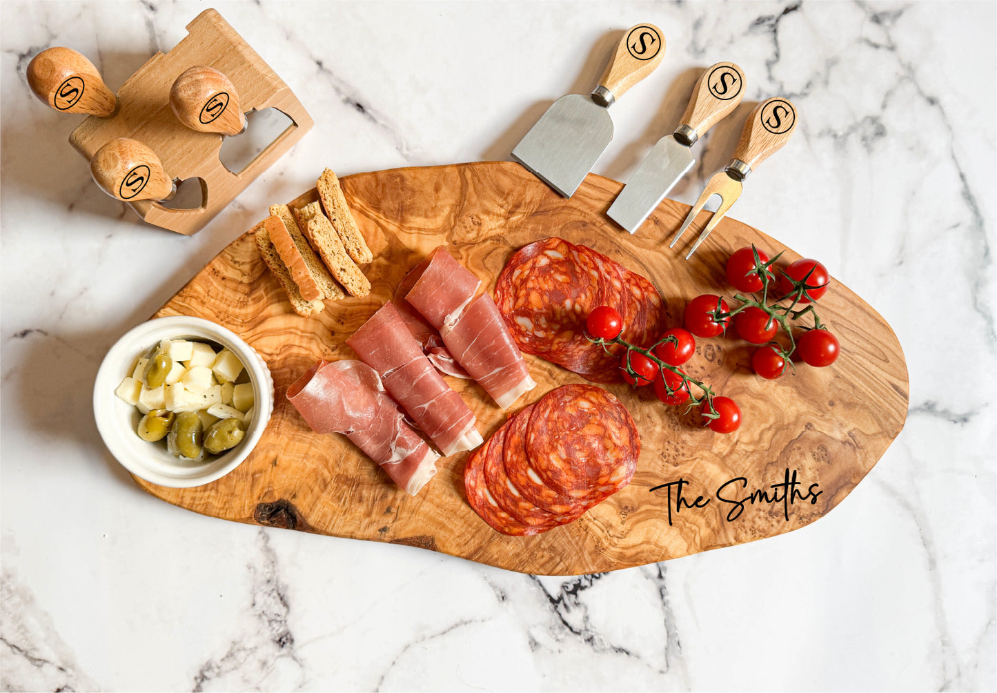 Live Edge Naturally Shaped Olive Wood Board Personalised