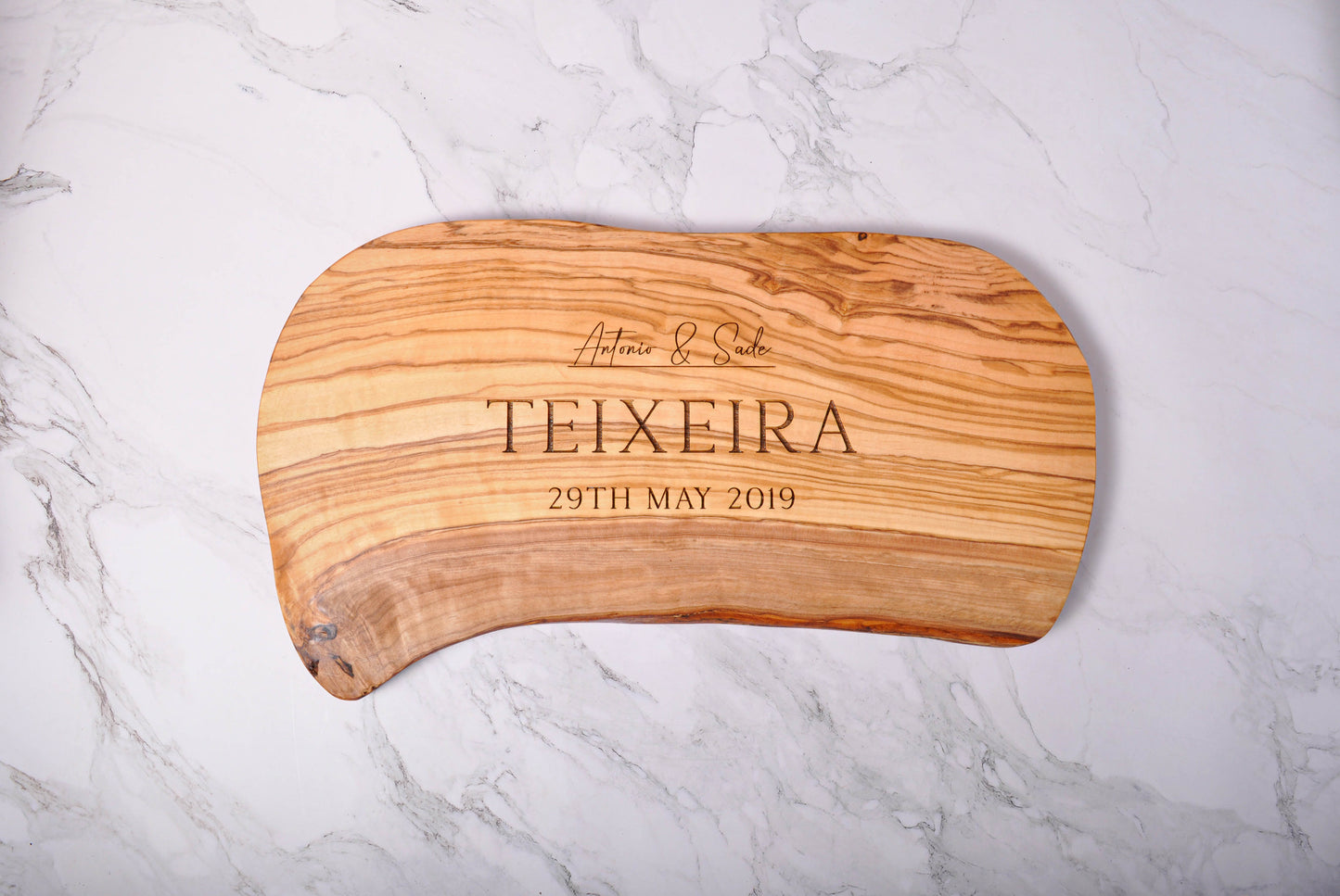Live Edge Naturally Shaped Olive Wood Board Personalised