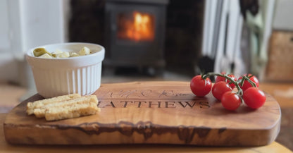 Live Edge Naturally Shaped Olive Wood Board Personalised